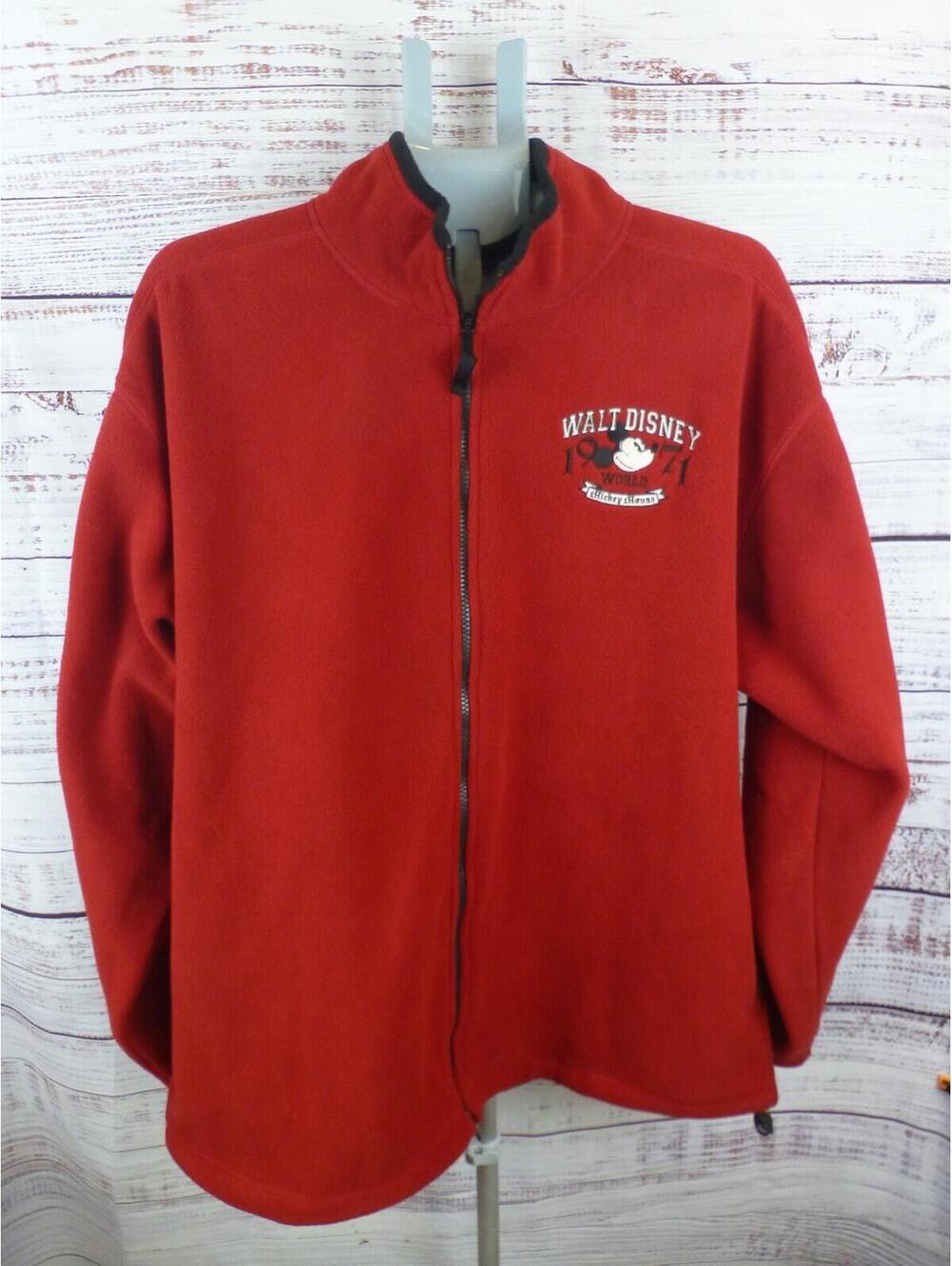 Walt Disney World 1971 Mickey Mouse Red Fleece Full Zip Jacket Size L 4GA